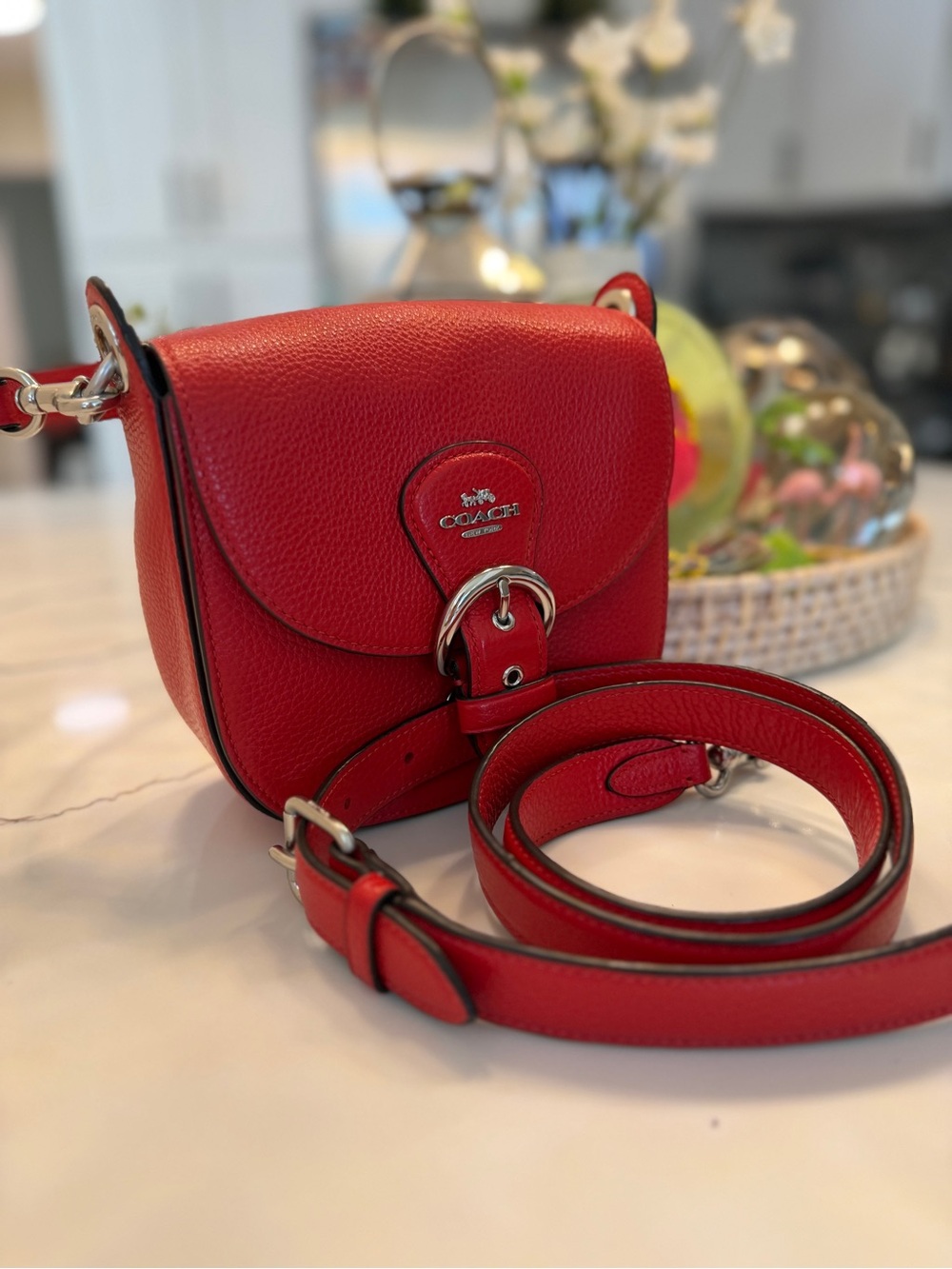 Coach Red Pebble Leather Crossbody with Silver Hardware🩷🩷🩷